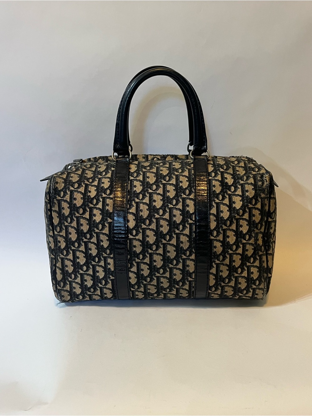 Vintage Christian Dior Oblique Trotter Boston Bag Navy Beige Made in 🇫🇷